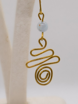 Akuamarin Doğal Taşlı Spiral Pirinç Küpe Açık Mavi