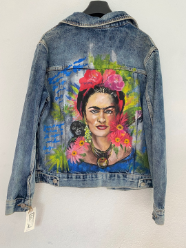 Frida Kahlo Desenli Tasarım Kotceket Açık Mavi