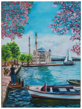 Tarihi Ortaköy Camii 50 X 70 Yağlı Boya Tablo Mavi