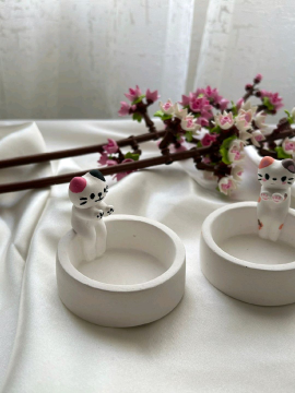 Üşüyen Kediler Tealight Mumluk Beyaz