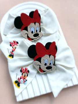 Minnie Mouse Baskılı Saten Fiyonk Toka  Beyaz