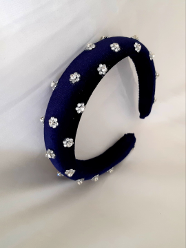 Diamond Flowers  Lacivert Taşlı Kadife Taç - Saç Aksesuarı
