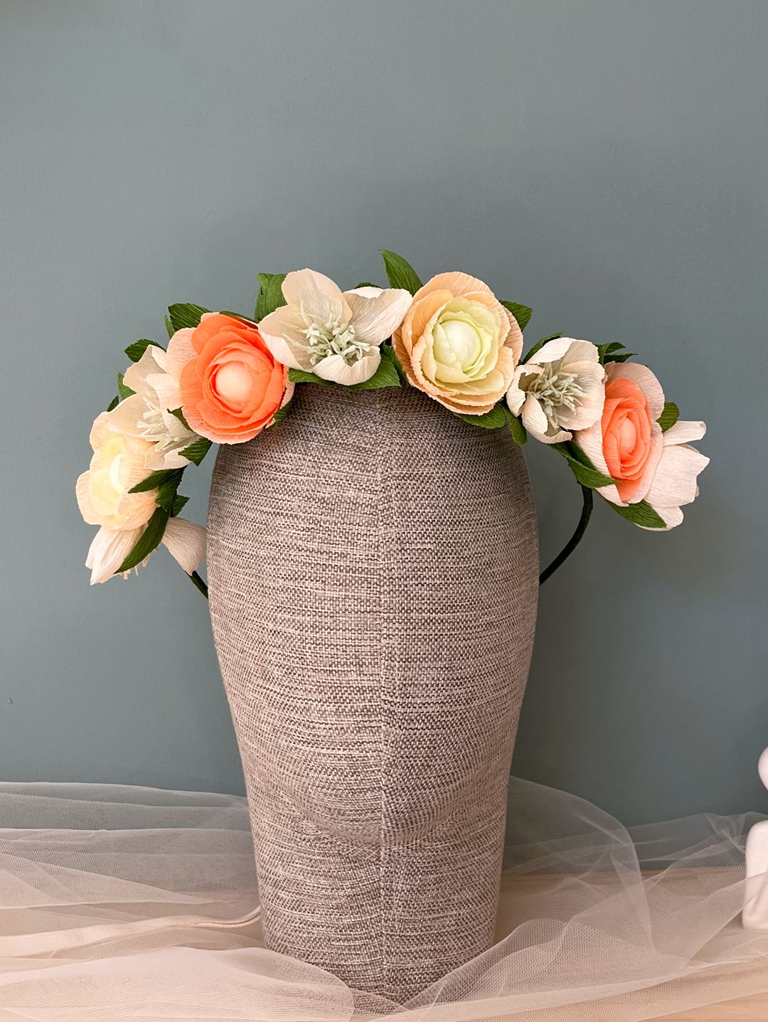 boho-halo-sac-aksesuari-kagit-cicek-sanati-pembe