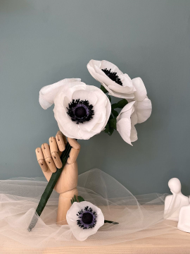 Anemone Serenade Gelin Buketi- Kağıt Çiçek Sanatı Beyaz