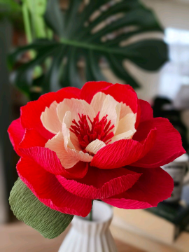 Ruby Red Peony Kağıt Çiçek Sanatı  Mercan Kırmızısı