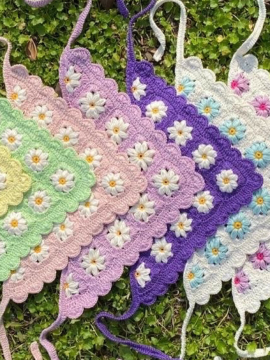 Papatya Motif Tasarım Bandana Lila