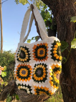 Ayçiçeği Motif Tasarım El Çantası Beyaz