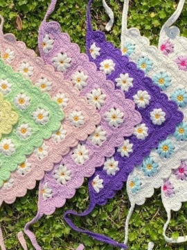 Papatya Motif Tasarım Bandana Pembe