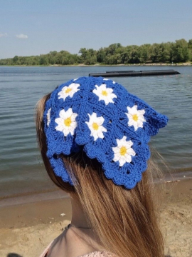 Papatya Motif Tasarım Bandana Mavi