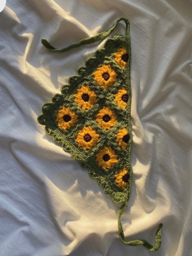 Papatya Motif Tasarım Bandana Yeşil