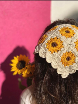 Papatya Motif Tasarım Bandana Beyazz