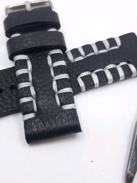 22 Mm Siyah Floter Gerçek Deri Saat Kordonu  Siyah