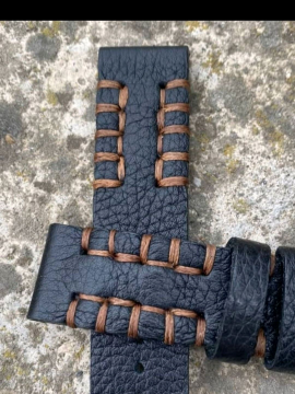22 Mm Siyah Floter Gerçek Deri El Yapımı  Siyah