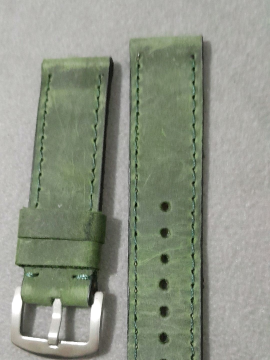 22 Mm Haki  Renk Crayz Deri Elyapımı Kordon Gerçek Deri  Haki