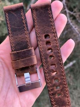 22 Mm Crayz Deri Eskitme Renk Deri Kordon  Kahverengi