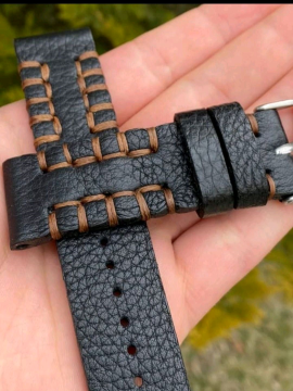24 Mm Siyah Floter Gerçek Deri  Elyapımı Kordon  Siyah