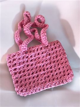 Penye İpten El Örgüsü Çanta  Pembe