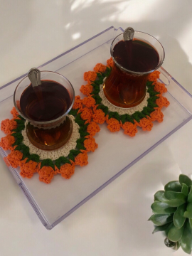 2 Li Örgü Bardak Altlığı Turuncu