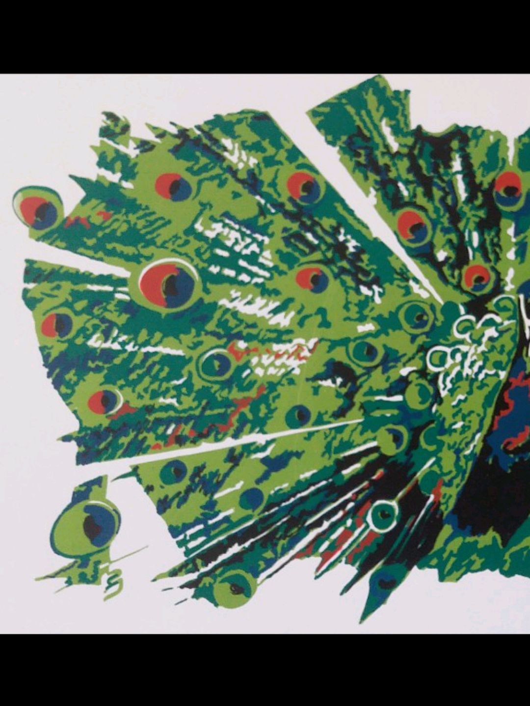 sanatsal-serigrafi-baski-tavuskusu-cok-renkli