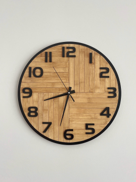 El Yapımı Modern Minimal Stil Bambu Duvar Saati Siyah