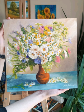 Kır Çiçekleri Yağlı Boya Tablo  35x35 Cm