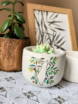 Filistin Temalı Beton Saksı Gri