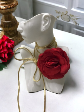 Çiçekli Choker Kırmızı