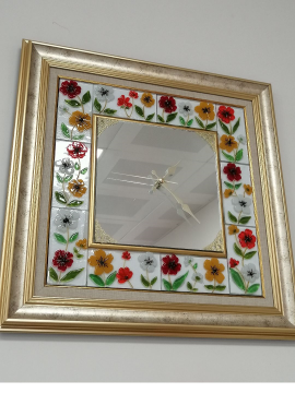 Cam Füzyon Aynalı  Duvar Saati 