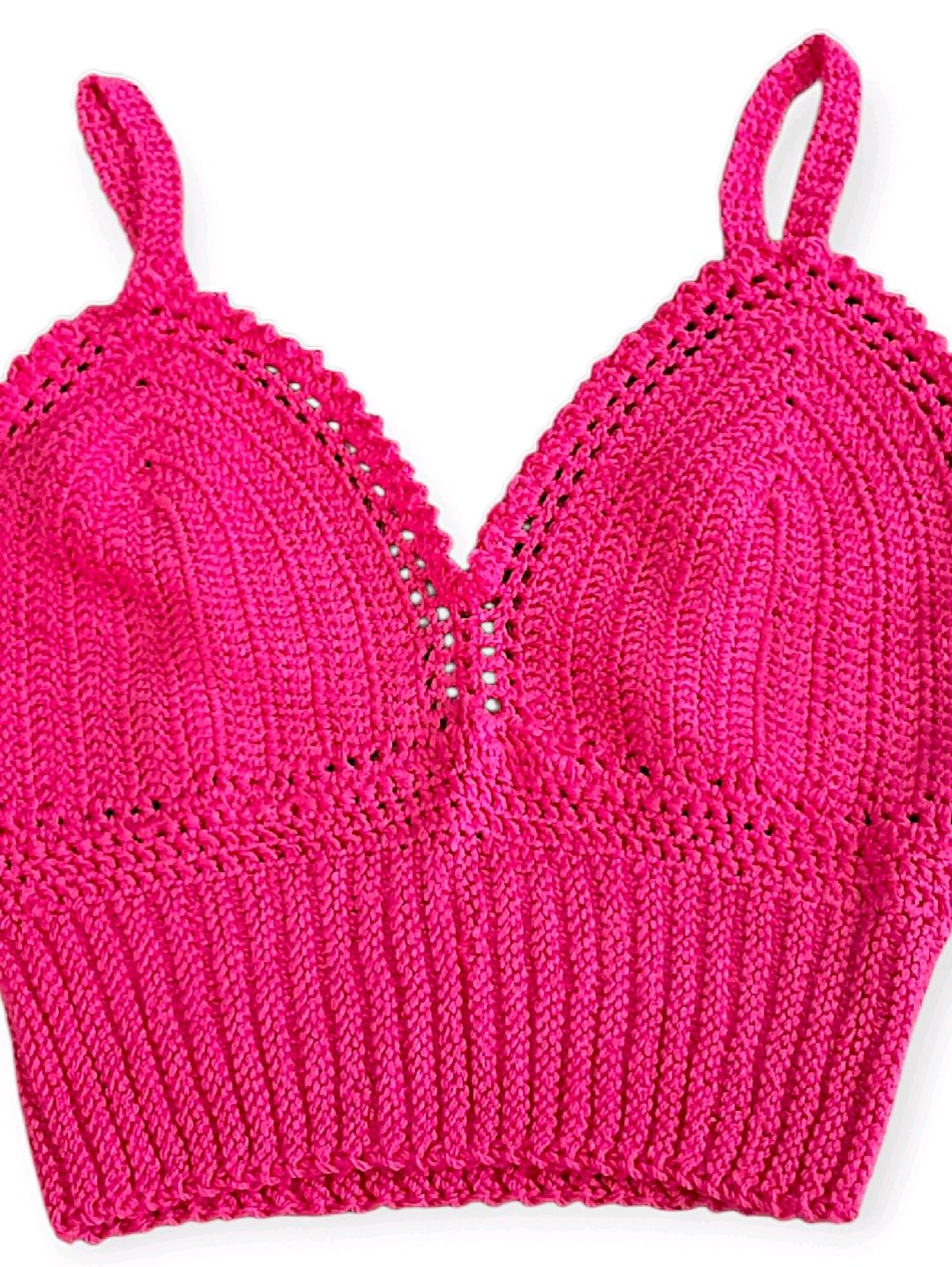 Örgü Crop Büstiyer Pembe