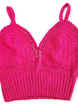 Örgü Crop Büstiyer Pembe