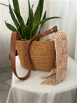 Fularlı Mini Çanta  Taba