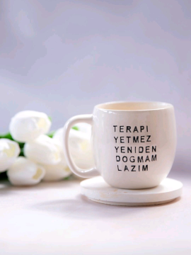 Seramik Kupa Terapi Yetmez Beyaz