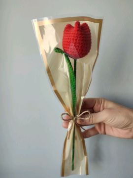 Örgü Lale Örgü Çiçek El Yapımı Çiçek Yapay Çiçek Kırmızı